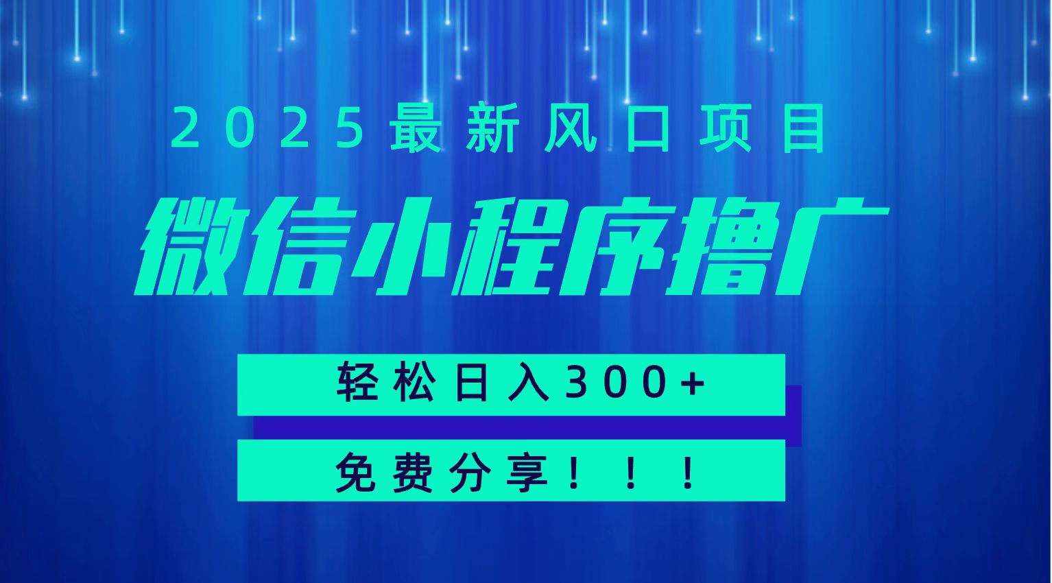 微信小程序撸广，最新风口项目，日入300+ 免费分享 可批量操作 小白可轻松上手！！-云网创