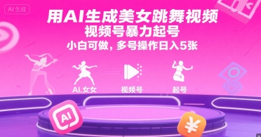 用AI生成美女跳舞视频，视频号暴力起号，小白可做，多号操作日入5张-云网创