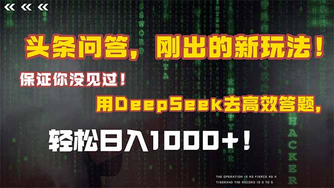 头条问答，刚出的新玩法！保证你没见过！结合Deepseek高效答题，日入1000+-云网创