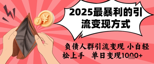 2025年最暴利的引流变现方式，负债人群引流变现，小白轻松上手，日入1k-云网创