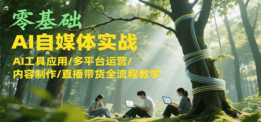零基础AI自媒体实战，AI工具应用/多平台运营/内容制作/直播带货全流程教学-云网创