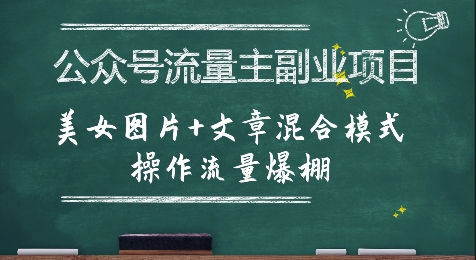 公众号流量主副业项目，美女图片+文章混合模式操作流量爆棚-云网创
