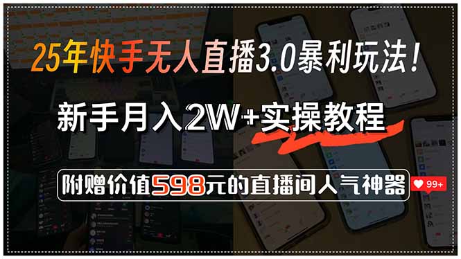 25年快手无人直播3.0暴利玩法！，新手月入2W+实操教程，附赠价值598元…-云网创