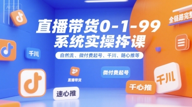 直播带货0~1~99系统实操课，自然流、微付费起号、千川、随心推等，直播带货全链路完整逻辑-云网创