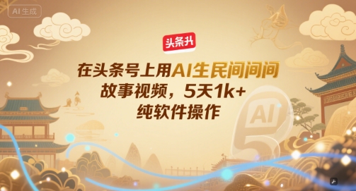 在头条号上用AI生民间故事视频，5天1k+，纯软件操作-云网创
