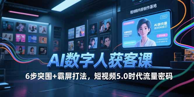 AI数字人获客课，6步突围+霸屏打法，短视频5.0时代流量密码-云网创