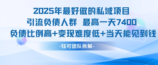 2025年最好做的私域项目，引流负债人群，最高一天变现7.4k，人群占比高，变现难度低，当天就能见到钱-云网创
