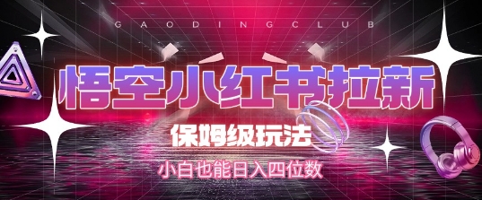 悟空小红书拉新，保姆级玩法，小白也能日入四位数-云网创