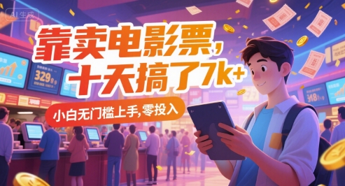 靠卖电影票，十天搞了7k+，小白无门槛上手，零投入【揭秘】-云网创