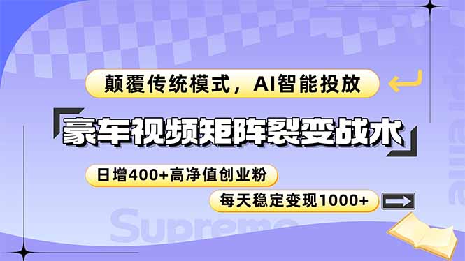豪车视频矩阵裂变战术，颠覆传统模式，AI智能投放，日增400+高净值创业…-云网创
