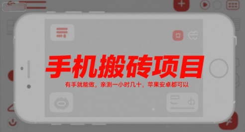 手机搬砖项目，有手就能做，亲测一小时几十，苹果安卓都可以-云网创