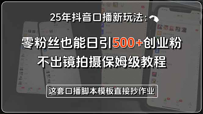 25年抖音口播新玩法：零粉丝也能日引500+创业粉，不出镜拍摄保姆级教程…-云网创