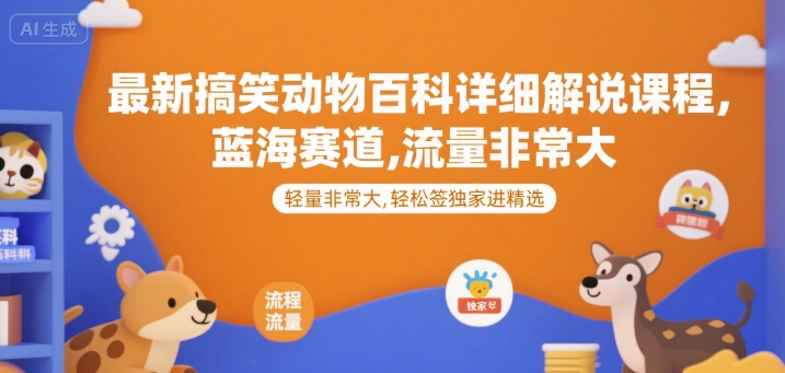 最新搞笑动物百科详细解说课程，蓝海赛道，流量非常大，轻松签独家进精选-云网创