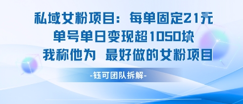 私域女粉项目：每单固定21块，单日变现超1k+，最好做的女粉项目-云网创
